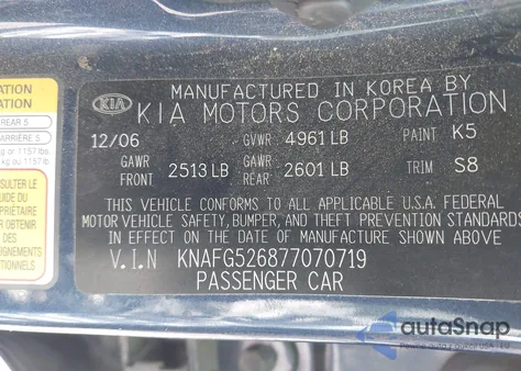 2007 Kia Rondo Ex V6 from USA, damaged, VIN KNAFG526877070719